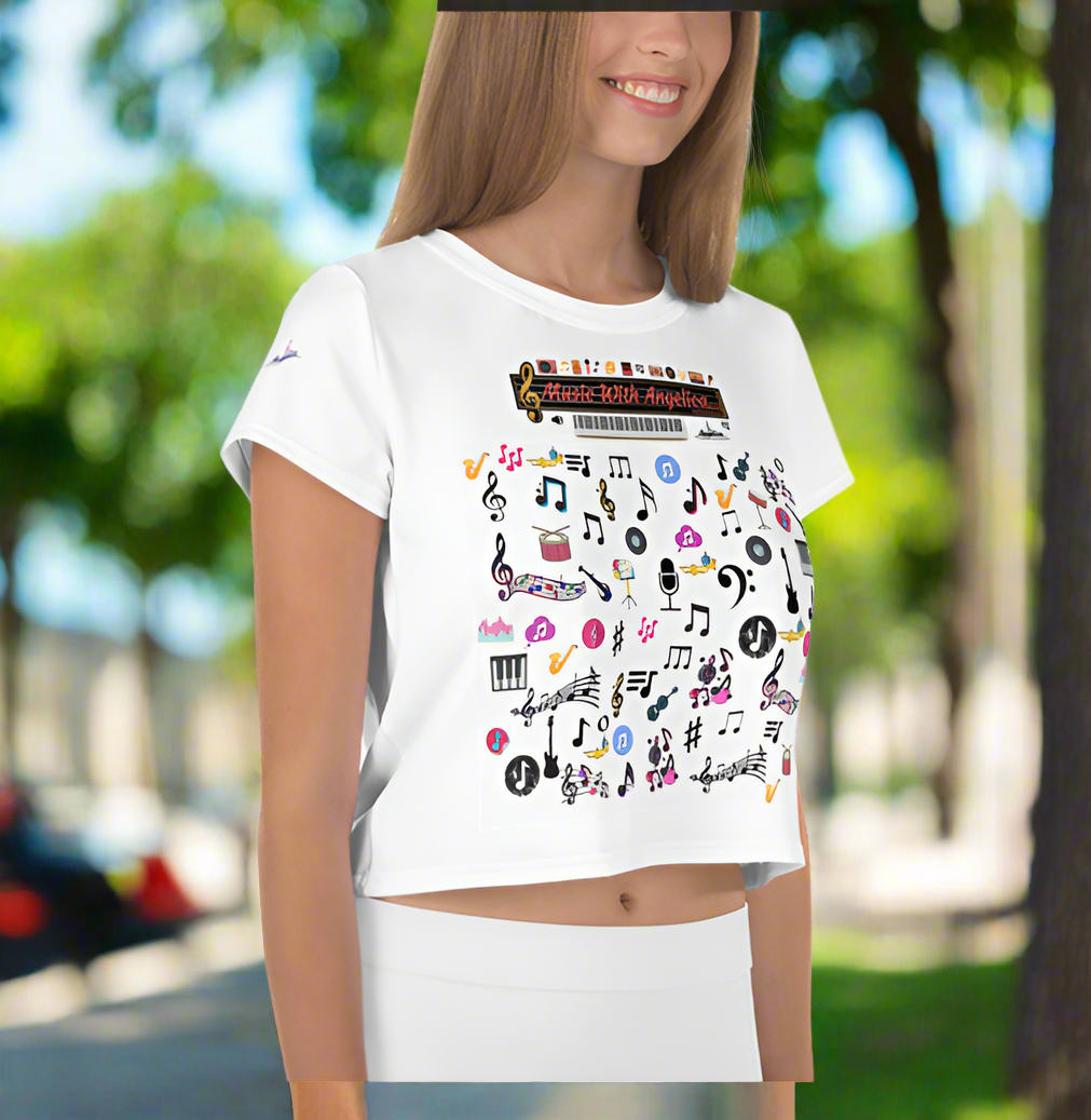 Angelica Print Crop Tee With Music Notes