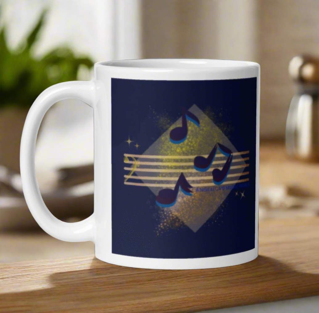White Glossy Mug With Music Design - Angelica's Music World Design