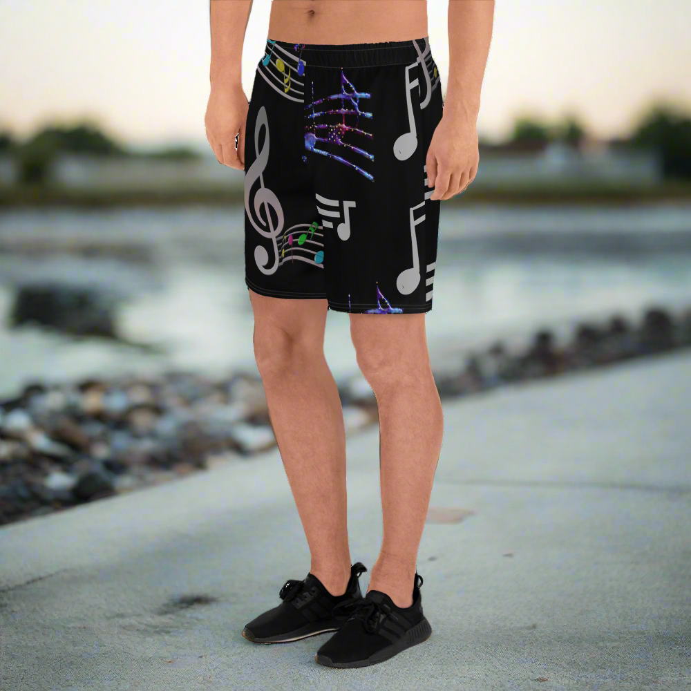 Angelica Mens Athletic Long Shorts - Music Print Design