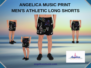 Angelica Mens Athletic Long Shorts - Music Print Design - angelicasmusic-com